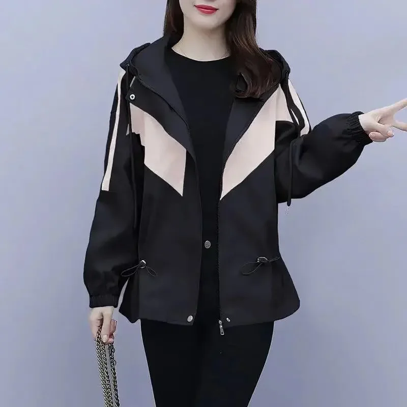 

2021 Spring And Autumn New Windbreaker Women's Outer Printing Loose Outwear Hooded Zipper trench coat Female Coat 322