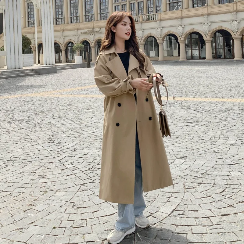 

Women Trench Coat Windbreaker White Double Breasted Korean Style Lady Office Coat With Belt Female Outerwear Spring New Fashion