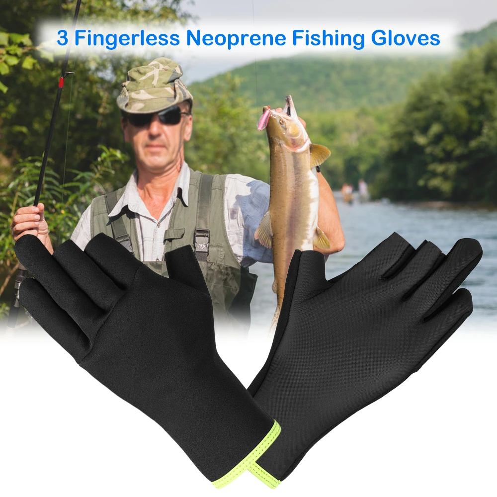 

3 Fingerless Neoprene Fishing Gloves for Men Anti-Slip Water Resistant Outdoor Sports Fly Fishing Gloves