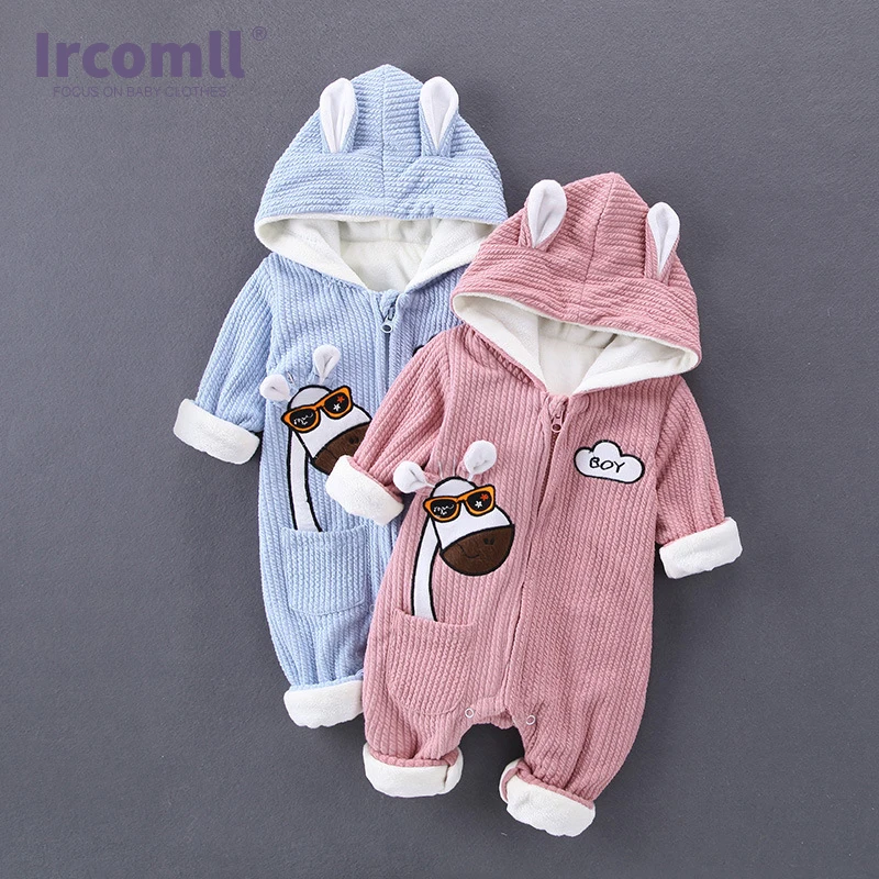 

Ircomll осенне-зимние комбинезоны для новорожденных милый жираф с капюшоном Подкладка флисовая одежда для младенцев девочек и мальчиков Детск...