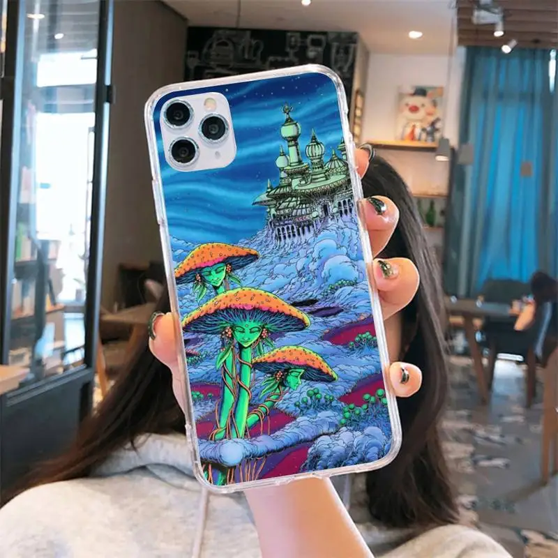 

Weird Trippy Mushroom Psychedelic Art Phone Case Transparent for iPhone 6 7 8 11 12 s mini pro X XS XR MAX Plus