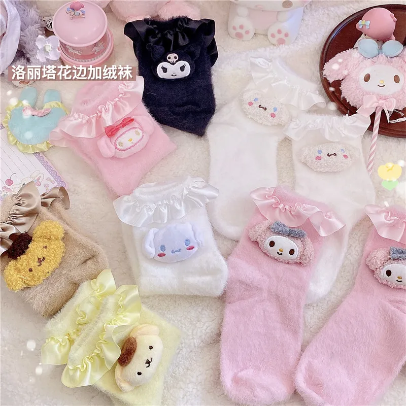 

Милые носки Hello Kitty парные носки Ins Lolita женские носки-трубы милые девушки Kuromi Mymelody Cinnamorol черные белые носки