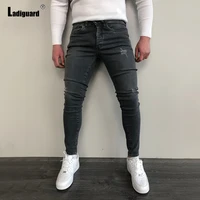ladiguard 2022 spring new fashion jeans denim pant homme streetwear male casual skinny ripped denim jeans hip hop pencil trouser