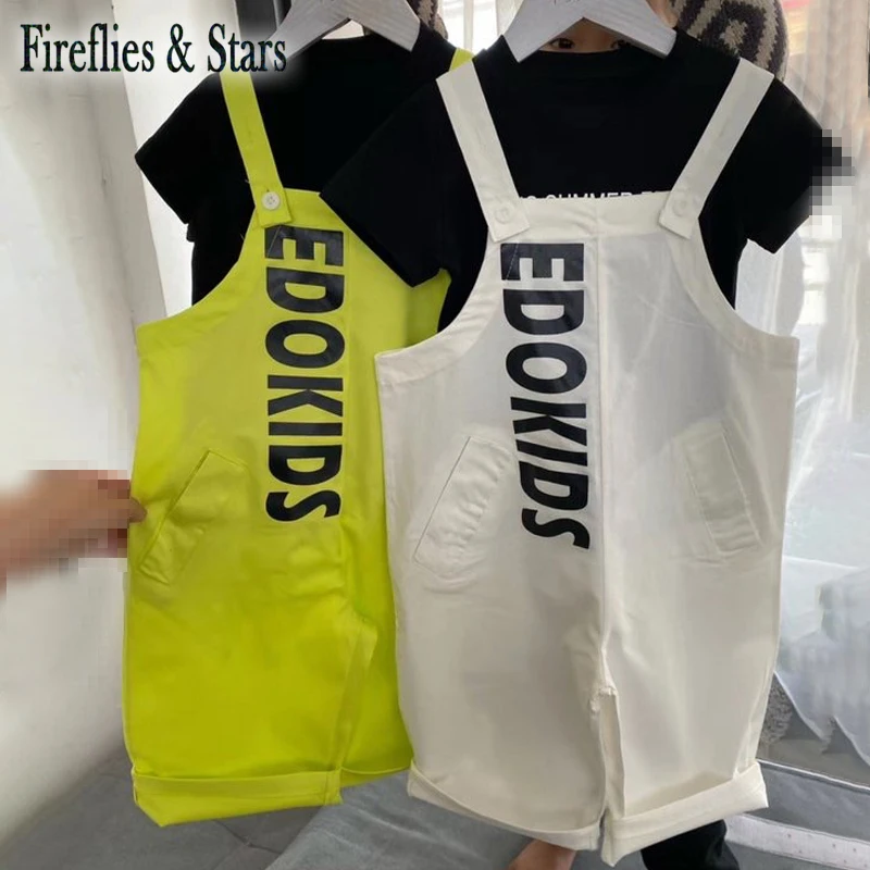 Летний комплект из 2 предметов для девочек детская футболка + штаны на подтяжках