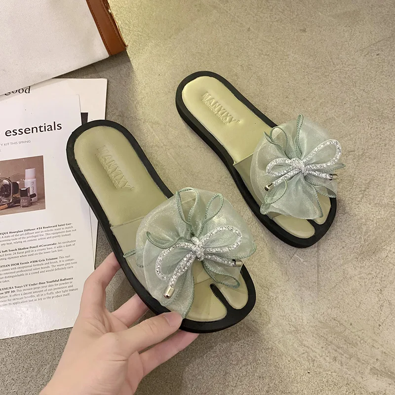 

Shoes Womens Slippers Outdoor Pantofle Butterfly-Knot Luxury Slides 2021 Soft Flat Designer Summer Butterfly-knot Fabric PU Fash