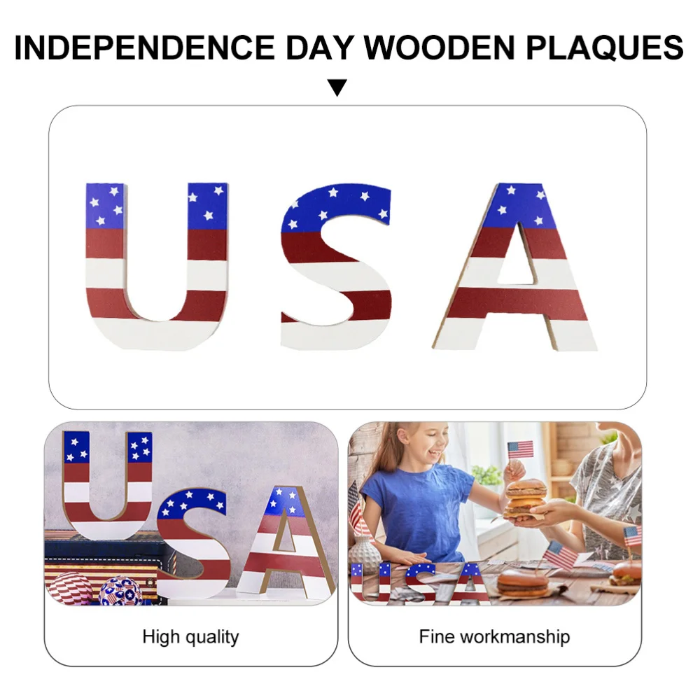 

3pcs 4th of July USA Wooden Plaques Independence Day Party Decoration Adornment