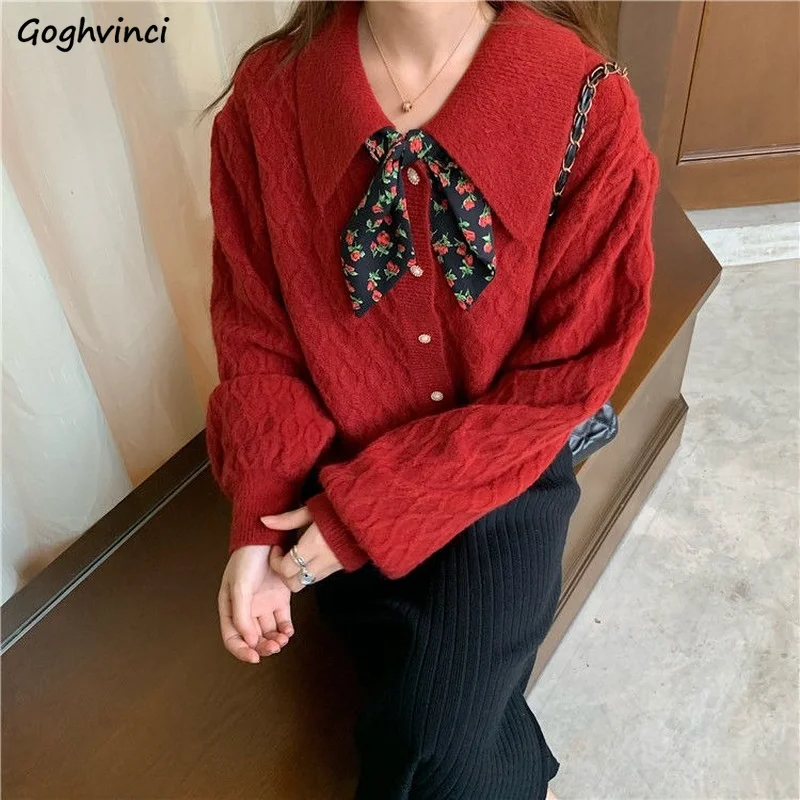

Women Cardigan Peter Pan Collar Japanese Style Cozy Gentle Argyle Sweet Daily Crops Preppy Solid Knitting Trendy Casual Vintage