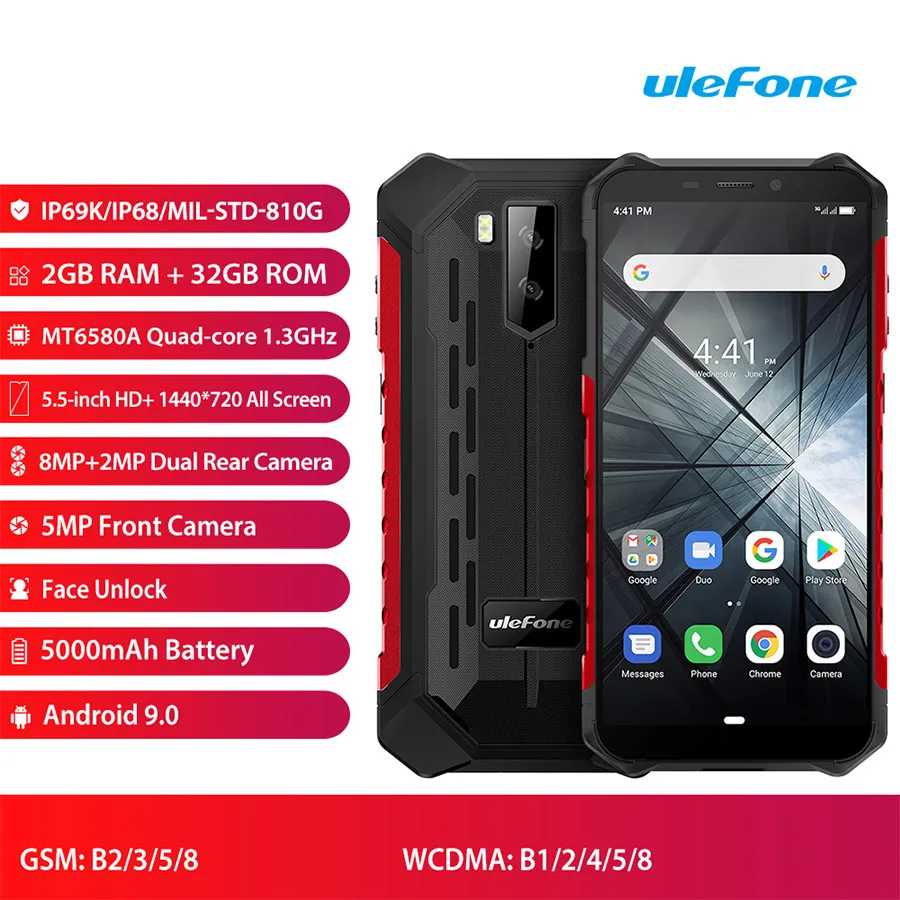 Ulefone Power X3 прочный IP68 Смартфон Android 9 0 5 &quotЭкран 2 Гб оперативной памяти 32
