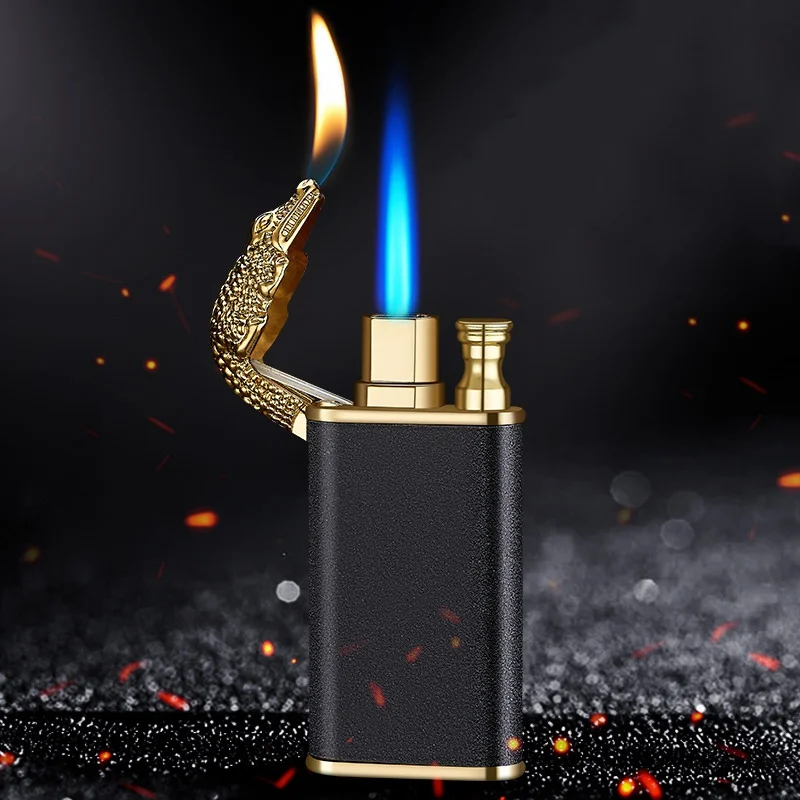 

Crocodile DolphinMetal Windproof Butane Gas Lighters Double Fire Portable Cigarette Lighter Free Fire Jet Torch Blue Flame