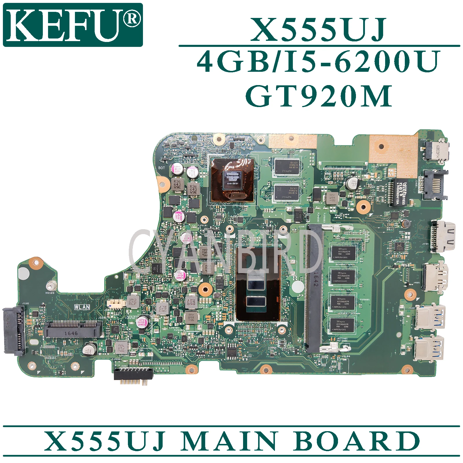 

KEFU X555UJ original mainboard for ASUS X555UF X555UB X555UQ with 4GB-RAM I5-6200U GT920M-2GB Laptop motherboard