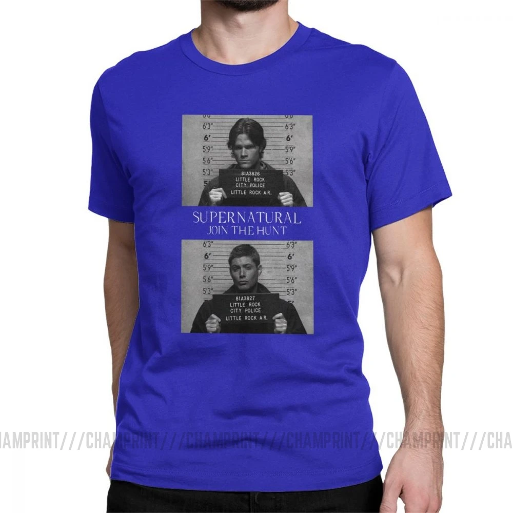 Сверхъестественная футболка Mugshot's Spn Brothers Angel Футболка мужская размера плюс одежда сумасшедшая футболка с круглым вырезом очищенный хлопок - Цвет: Синий