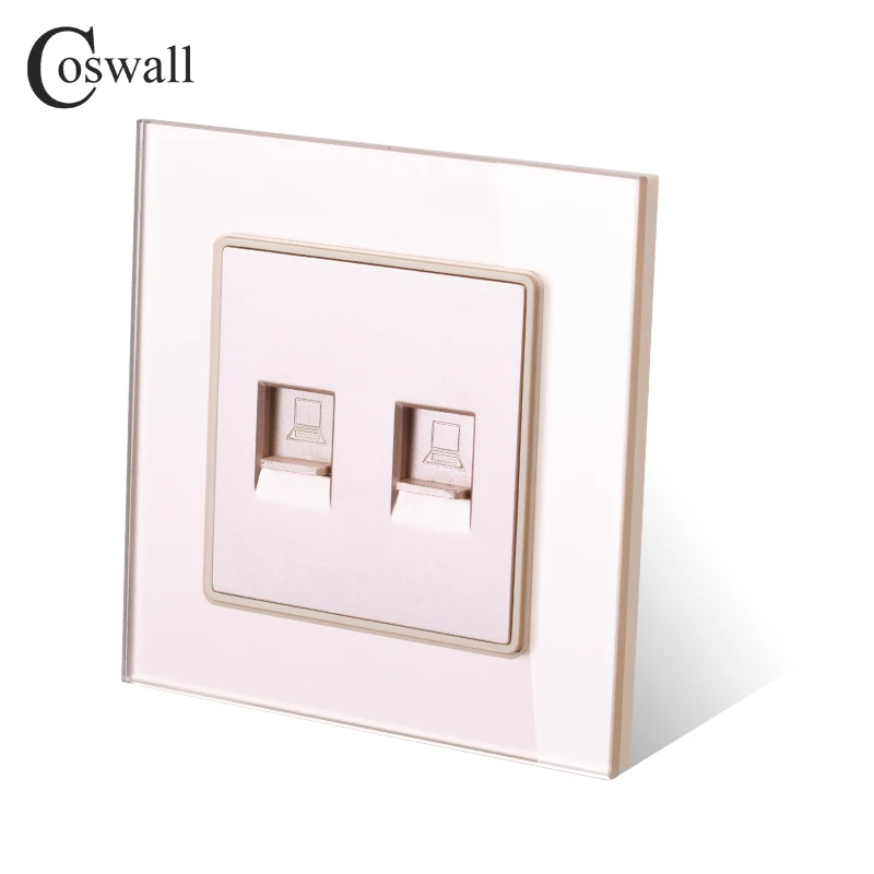 COSWALL Кристалл Закаленное стекло панель настенная розетка двойной RJ45 CAT5E Интернет-компьютер данных разъем C1 серии