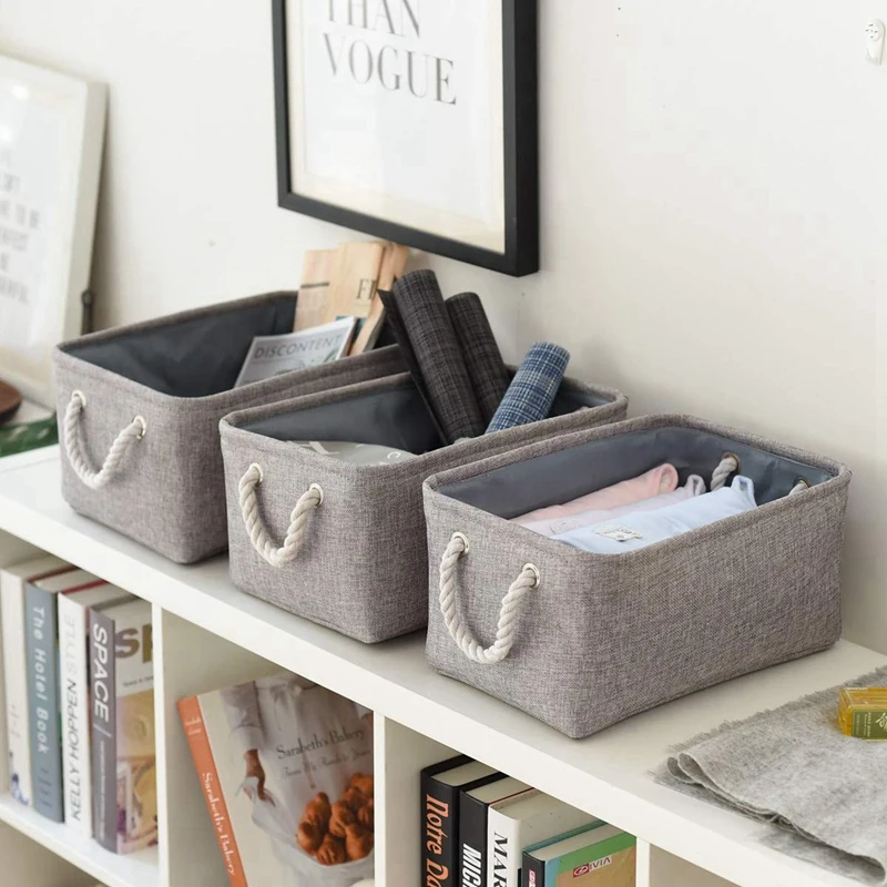 3 Pcs Grey Storage Basket Rectangular Bins &amp 12 Foldable and ECO-Friendly Boxes |