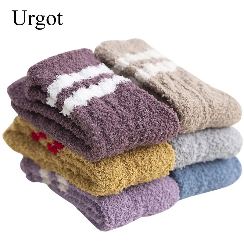 

Urgot 3 Pairs Coral Fleece Socks Women Ladies Autumn Winter Thick Plus Fleece Japanese Half Fleece Adult Floor Socks Sleep Meias