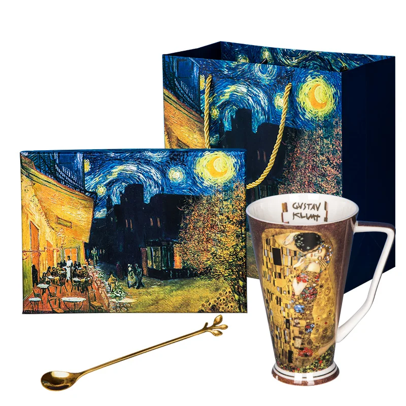 Klimt картина Поцелуй Дизайн тонкой кости Китай кофейная кружка & Ван Гог