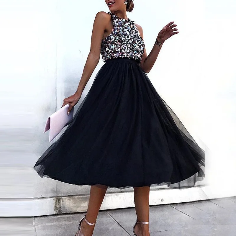 Женское кружевное платье с блестками, повседневное Элегантное платье без рукавов для выпускного вечера, 2021 от AliExpress WW