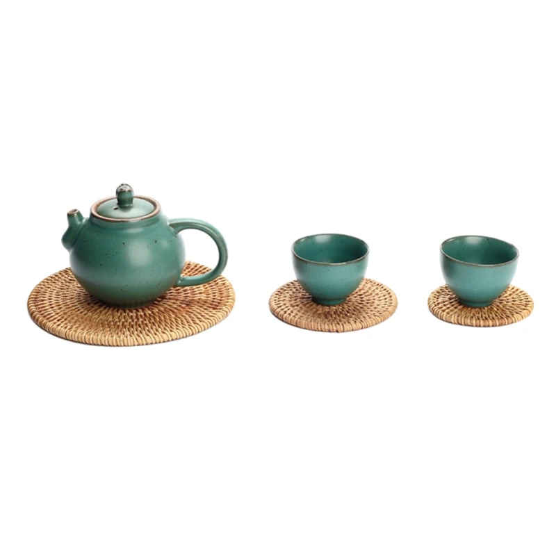 

CXD-1Pcs Knitting Rattan Round Solid Anti-skid Insulation Pad Non-slip Coffee Cup Mat Unique Placemat For Hotel Restaurant