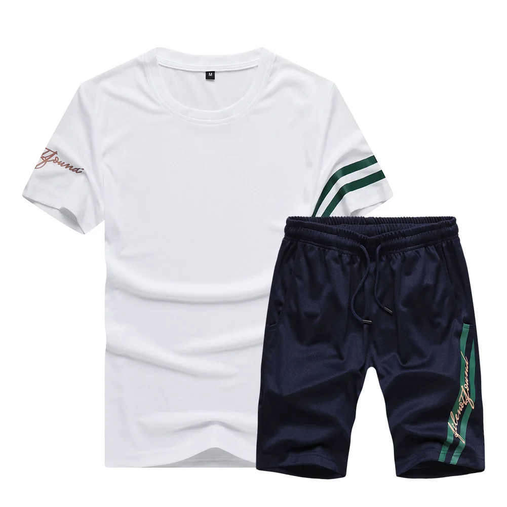 

Summer Track Suit Mens Short Sleeve T-shirts Shorts 2 Pieces Set Striped Letter Printed Sports Running Casual Suits for Men