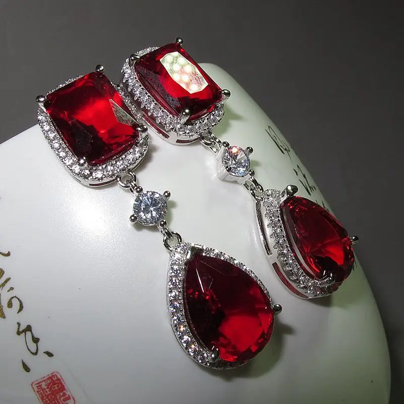 2020 Россия новые модные красный камень капля воды длинные серьги-подвески с