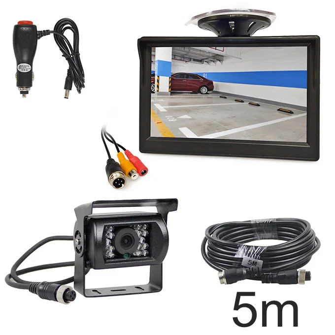 5m DIYSECUR " DC12V-24V 4PIN обратный автомобильный монитор заднего вида Водонепроницаемый CCD ночного видения резервный автобус грузовик камера автомобильное зарядное устройство - Название цвета: 5m