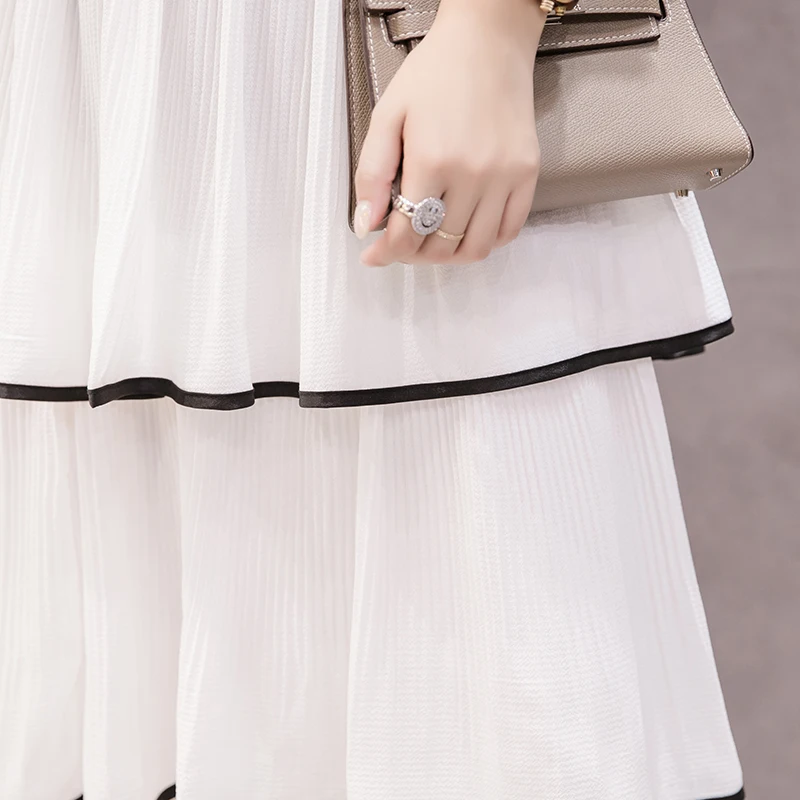 Женская длинная юбка с высокой эластичной талией однотонная Свободная шифоновая