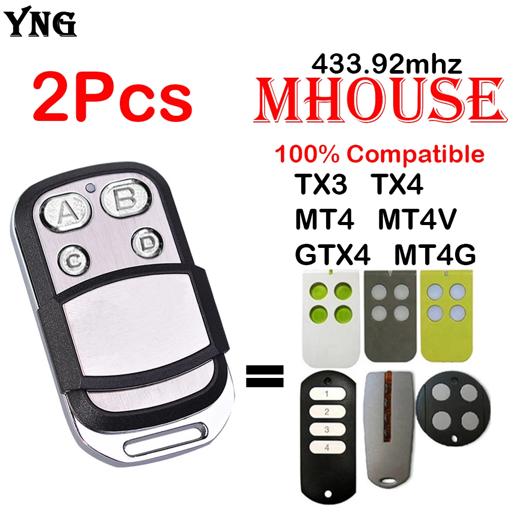 

2PCS Mhouse/MyHouse MOOVO TX4 TX3 GTX4 GTX4C MT4 MT4G MT4V 433.92mhz Remote Control Garage Door Command Gate Opener