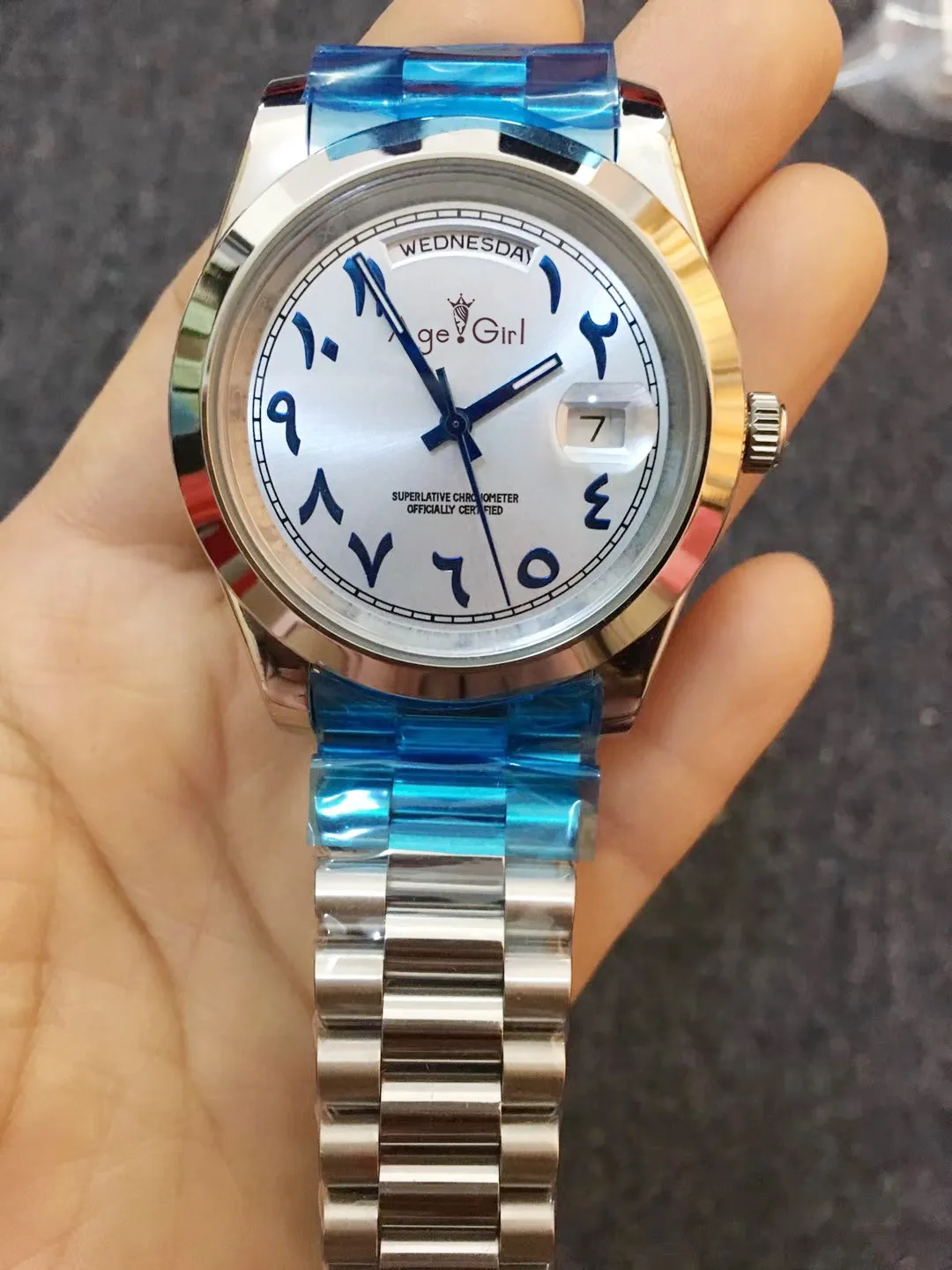 

Luxury New Men Ice Blue Dial Arabic Numbers Day-Date Automatic Mechanical Stainless Steel Sapphire Daydate Watches 41mm