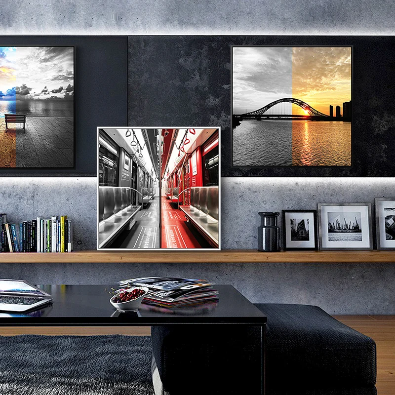 Современная фотография, художественная цветная контрастная стена с лесным мостом метро, картина на фоне заката, холст, печать, декорация для дома, гостиной