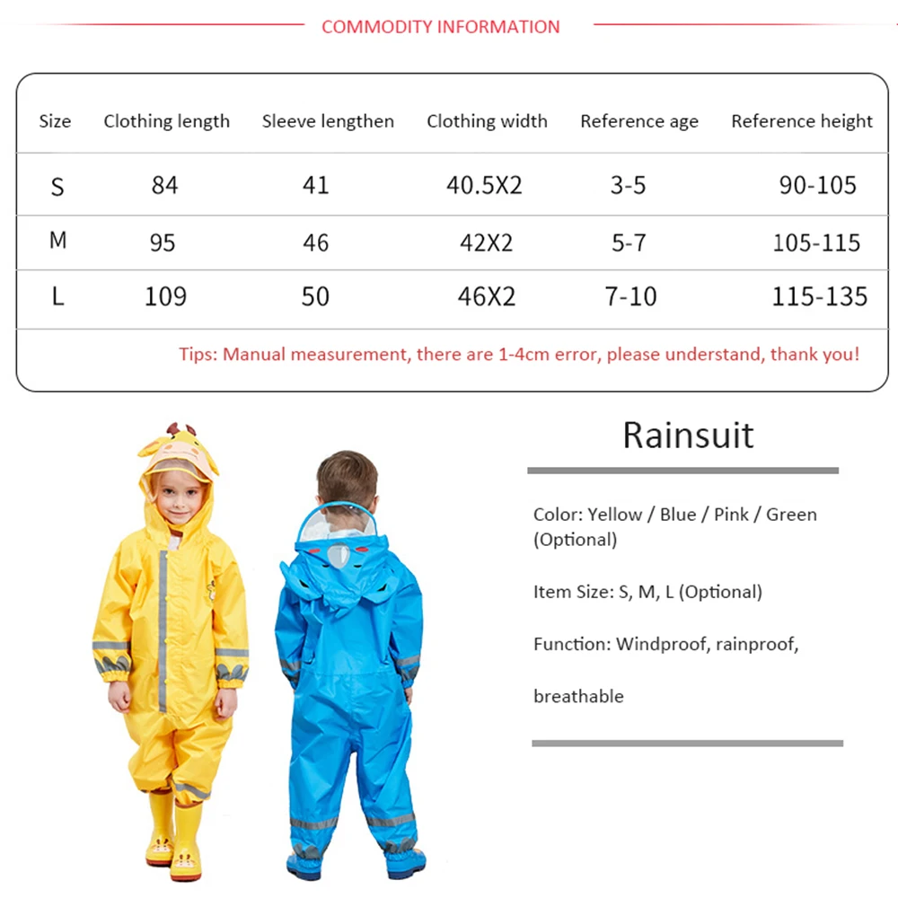 

Hooded Kids Raincoat High Visibility Reflective Rainsuit Rainwear Breathable Raincoat For Children 0.9-1.35M Boy Girl Students