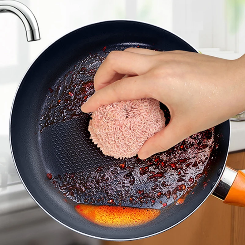 Kitchen Cleaning Brush Nanofiber Ball with Handle for Strong Decontamination Tools Random Color | Дом и сад