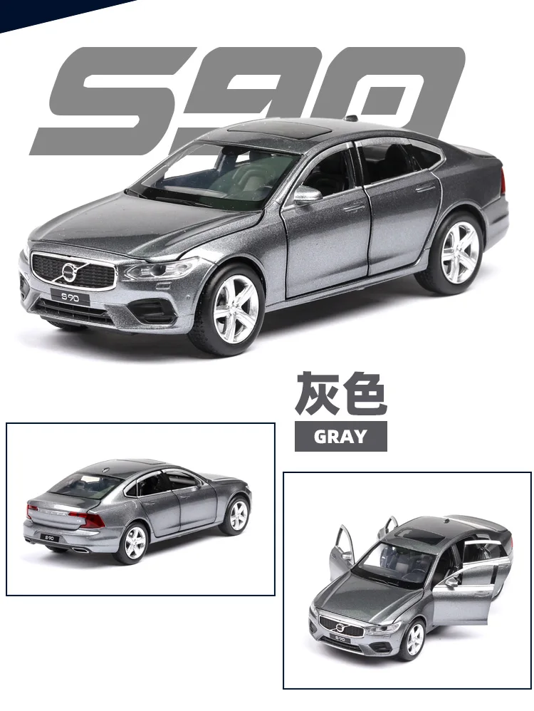 gray no box Diecast 1:32, новинка, S90, модели автомобилей, металлическая модель, звук и светильник, оттягивается для детей, 6 дверей, можно открыть, Миниатюрная игрушка ZW - Цвет: gray no box