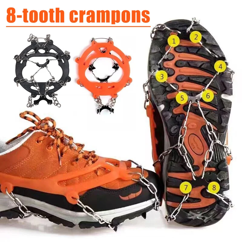 

New 8 Claw Shoe Ice Claw Anti-skid Boots Crampons Outdoor Rock Climbing Shoes Accessories Hike Mountaineering N66