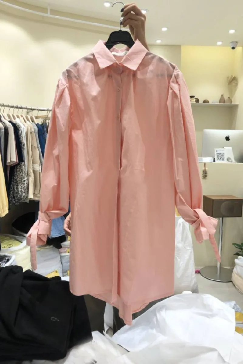 

Spring Summer 2021 Fashion Solid All Match Sweet Turn Down Collar Full Shirts Woman
