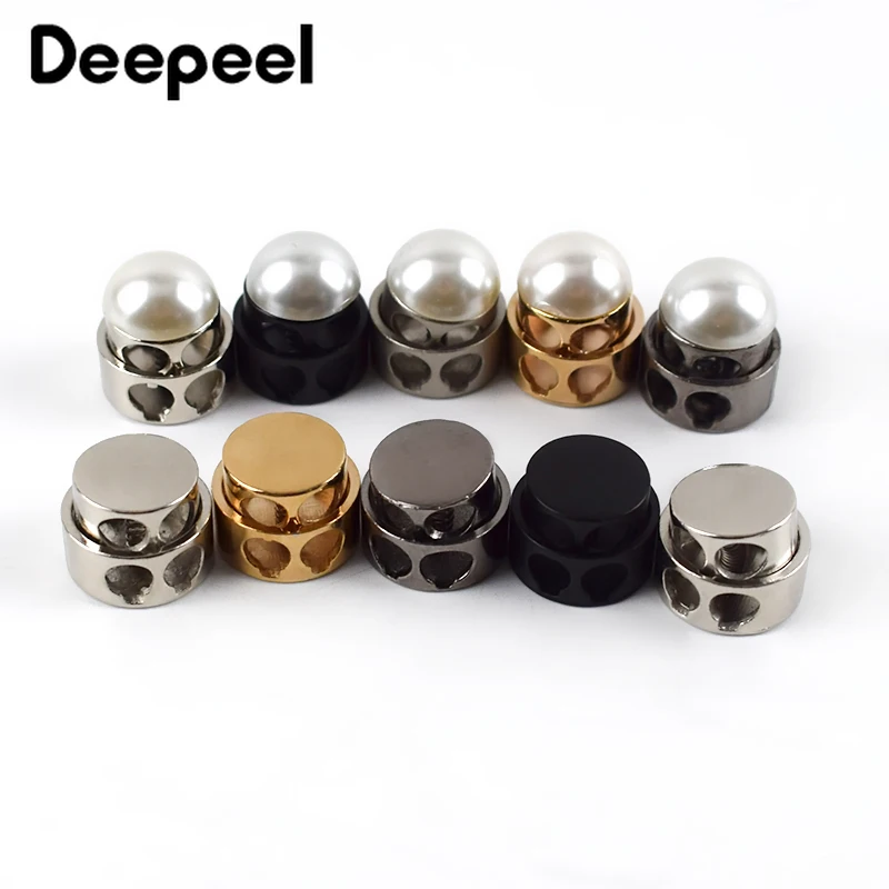

20pcs Deepeel Metal Pearl Double Hole Stopper Buckles DIY Hat Cord End Decor Button Spring Elastic Adjustment Cords Lock DS010
