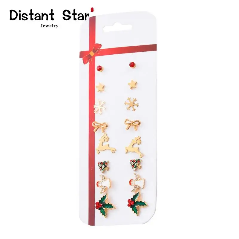 Хит продаж 2020 Набор рождественских серег 8 пар оленей рождественской елки