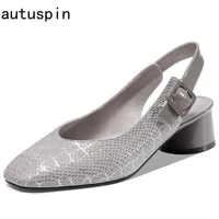 autuspin genuine leather womens shoes 2021 autumn new style slingbacks thick heels pumps female elegant office lady casual shoe
