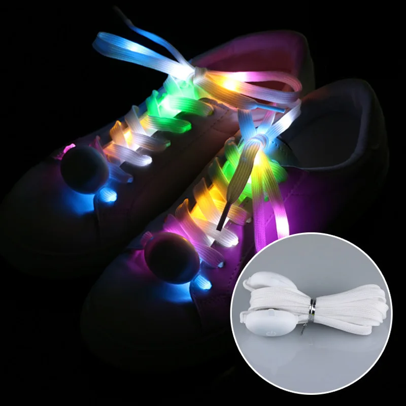 1Pair LED Sport Shoe Laces Luminous Shoelaces Glow Shoe Strings Round Flash Light Shoelaces Batteries