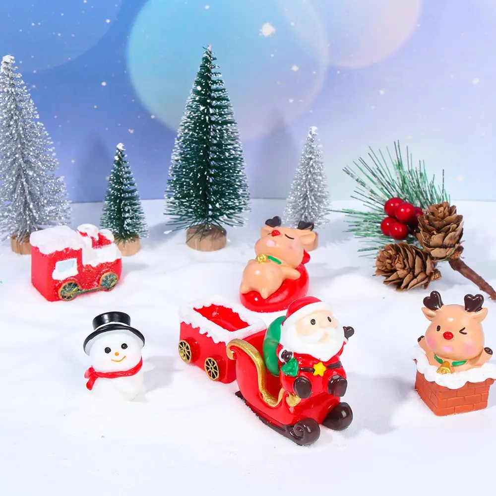 

Home Decor DIY Snowman Elk Mini Santa Claus Doll Sled Train Figurines Christmas Miniature Landscape