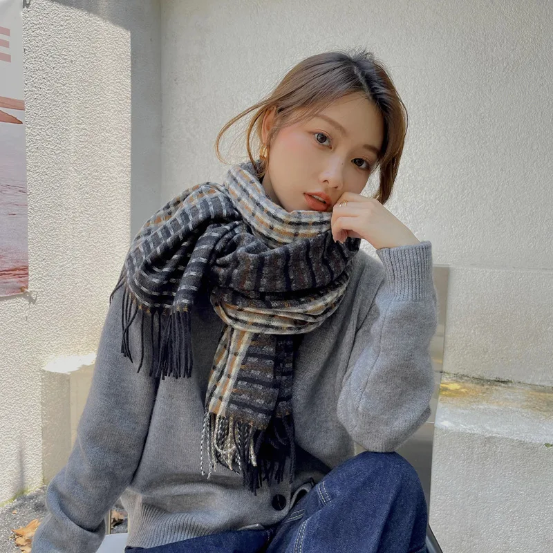 

Модные теплые кашемировые шарфы 2022, высококачественные длинные кисточки, женская утепленная шаль, женский шерстяной шарф из пашмины, Женск...