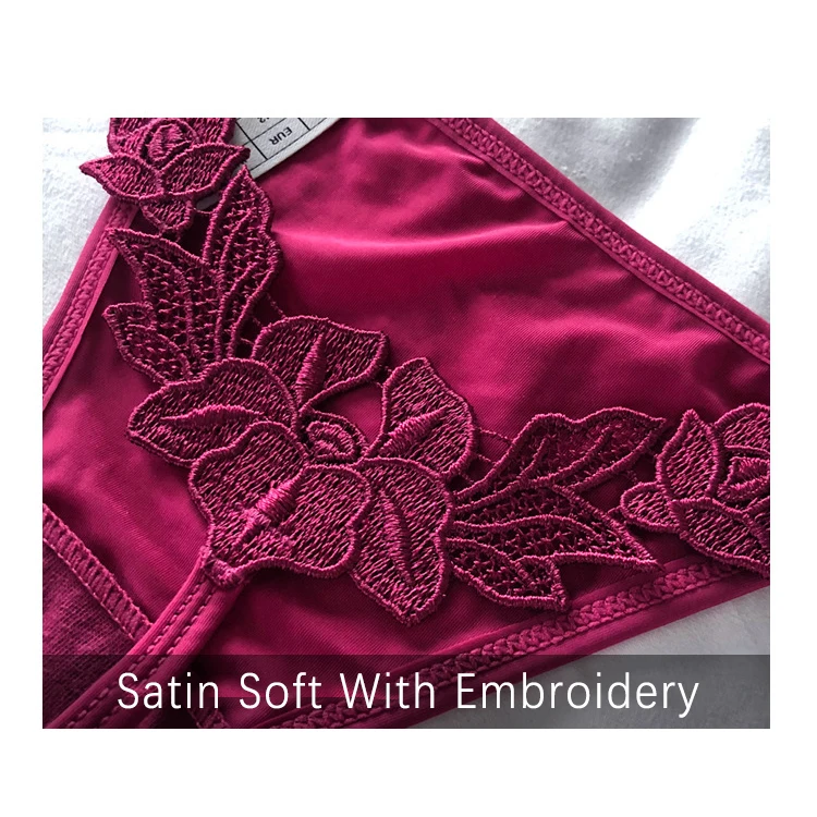 

VRAIMMOI French Luxury Floral Embroidered Sexy Panties Low Waist String Solid Temptation Thin Women's Underwear Seamless Briefs