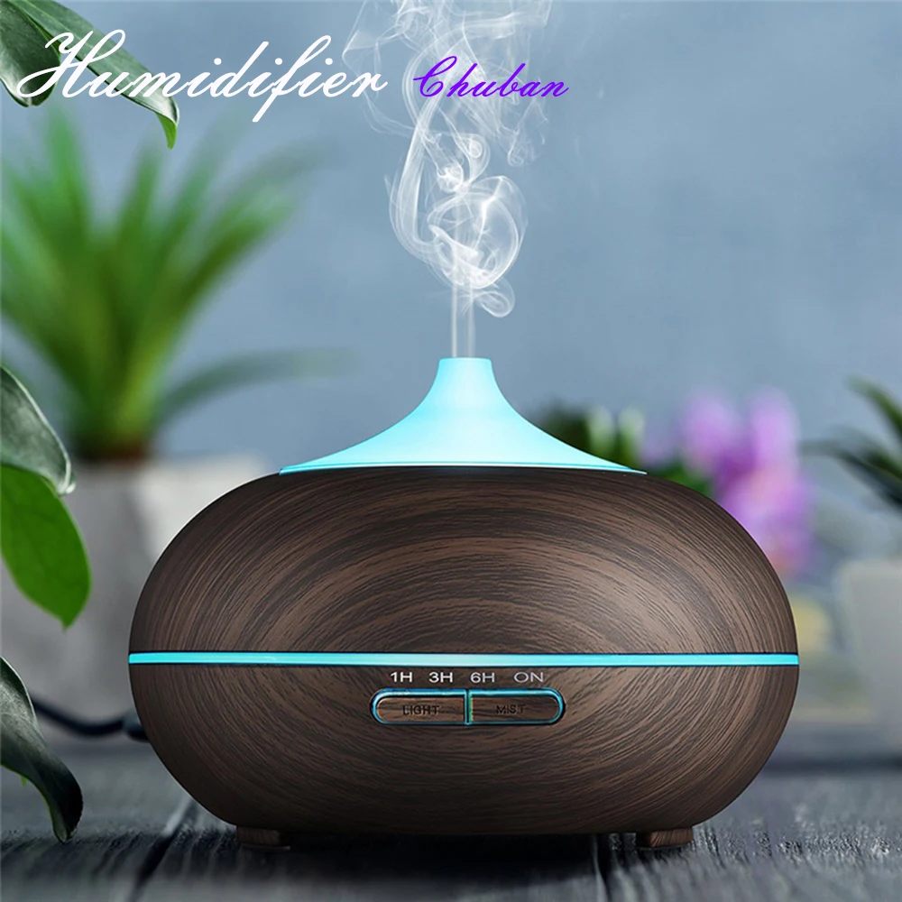 

Ultrasonic 550ml Aromatherapy Air Humidifier Essential Oil Diffuser Wood Grain Remote Control Cool Mister & 7 Color LED Lights