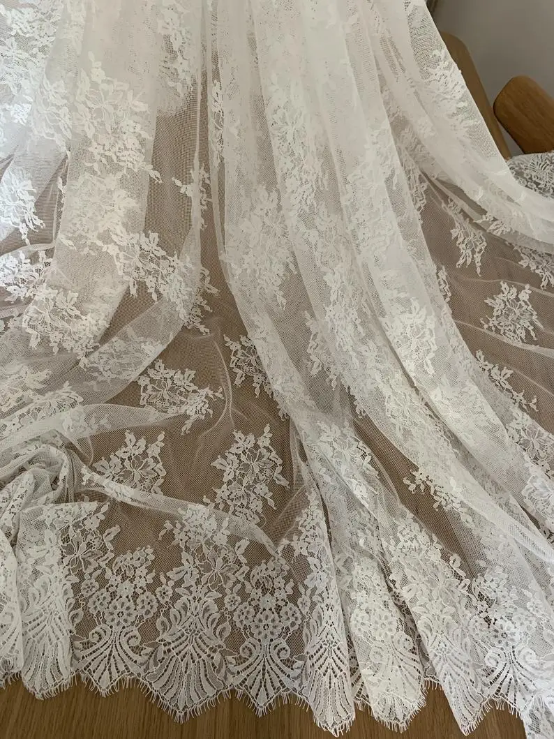 

3 yards High-quality Off White Eyelash Lace Fabric French Lace Cloth African Lace For Party Wedding Dress by the yard