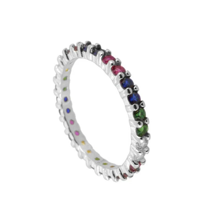 

Exquisite Rainbow Crystal Ring 925 Silver New Ring Popular Fashion Jewelry For Women CZ Jewelry Birthday Gift Wedding Party
