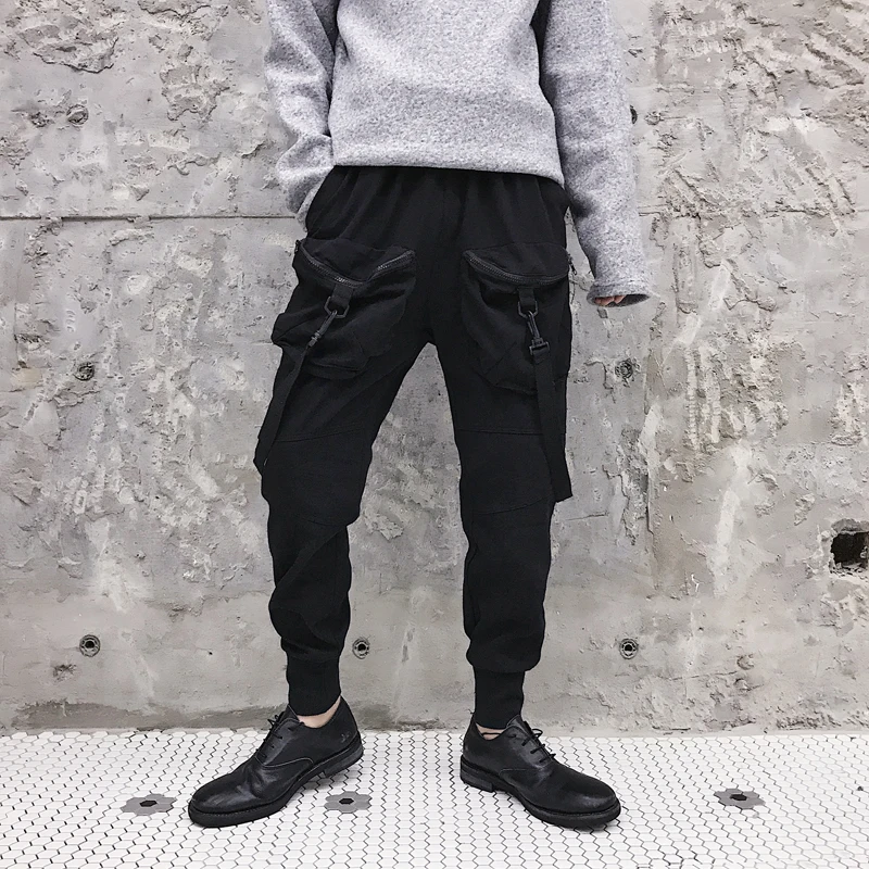 Мужские Джоггеры в стиле хип хоп черные шаровары с несколькими карманами и