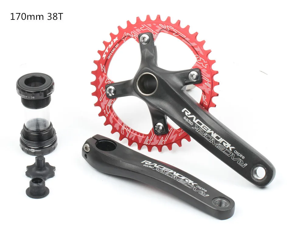 Велосипедная кривошипная цепь 104BCD MTB велосипед шатун алюминиевый сплав с нижней кривошипной 170 мм пластина Красная 32T 34T 36T 38T
