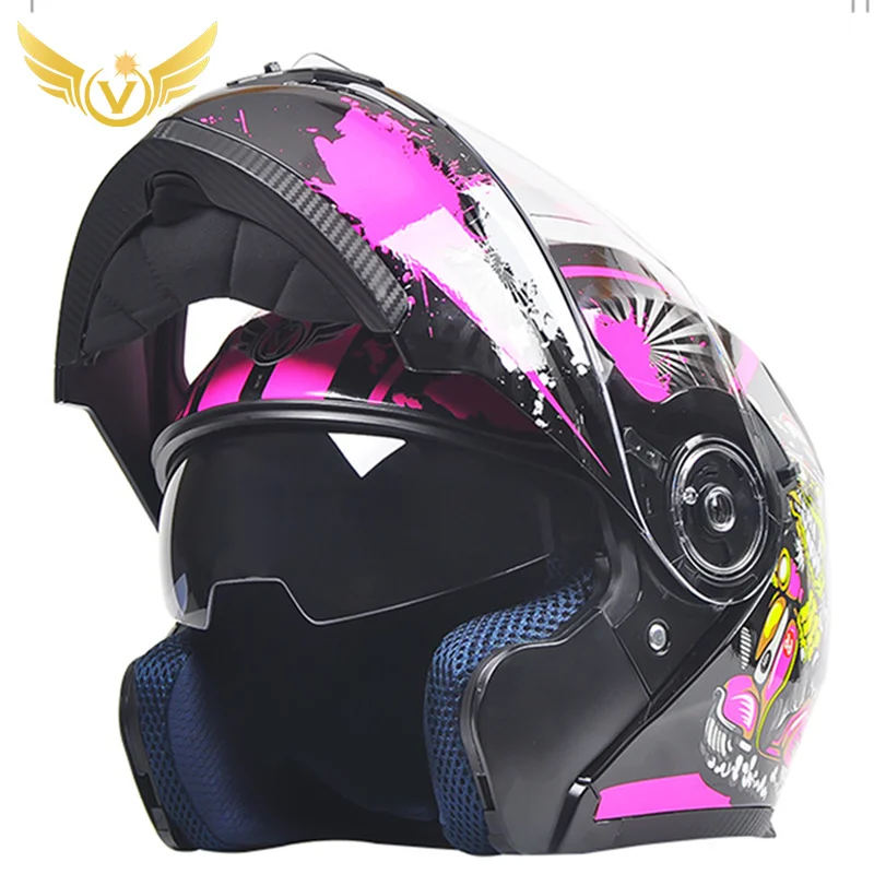 Accessriose Racing Motorcycle Double Sunshade Lens Helmet Four Season LED Riding Bluetooth Helmet Dot Standard Helmet