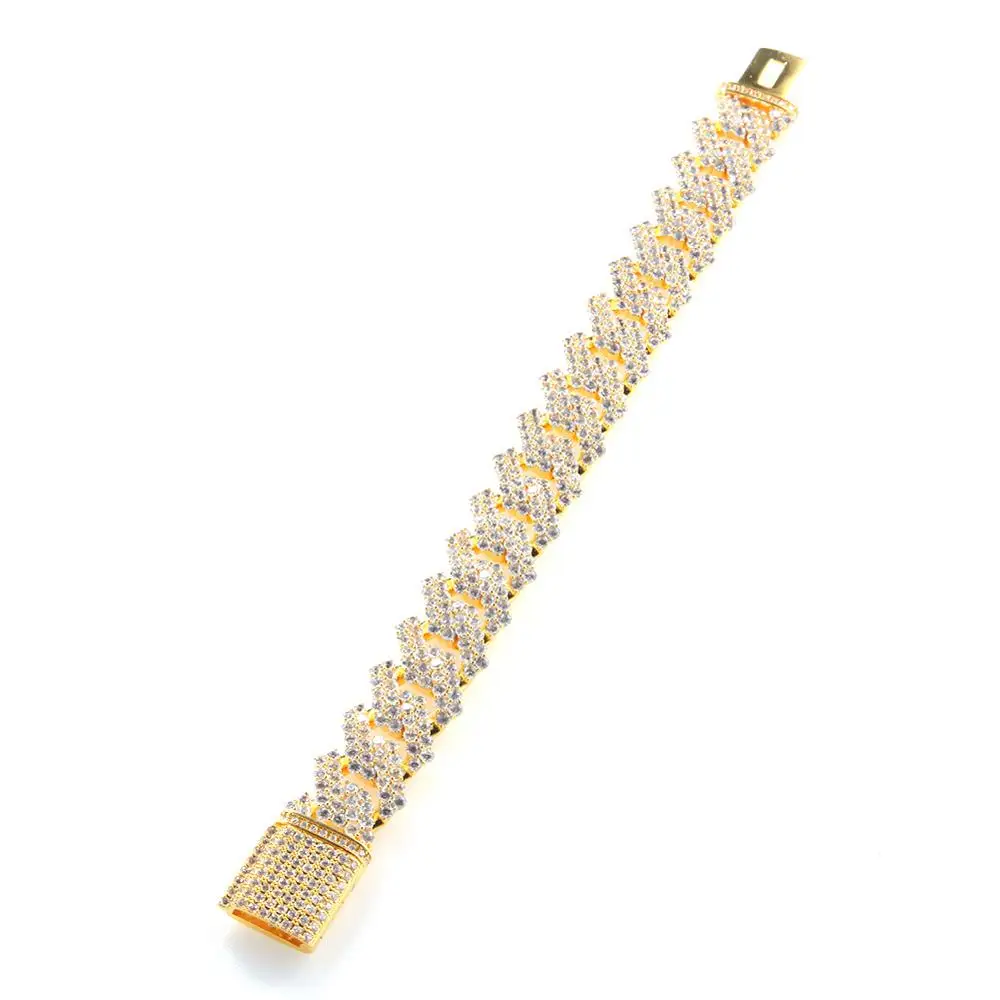

Hip Hop Europe Ice Cubic Zircon Sparkling Geometry Bracelet Gold Men &Women Personality Jewelry Copper Bracelet Gift