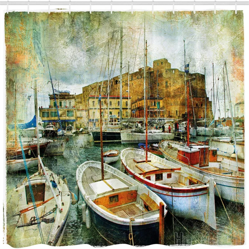 

Marine By Ho Me Lili Shower Curtain Naples Small Boats At Historical Italian Coast With Heritage Castle Bathroom Decor