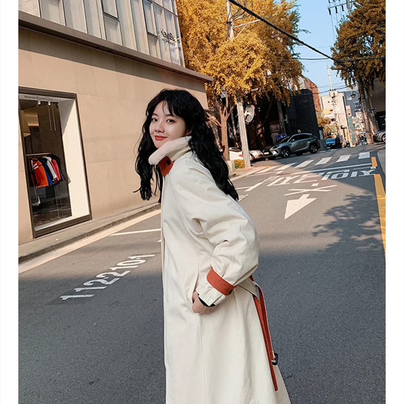 

2020 winter new version plus velvet thick cotton jacket over the knee tooling to overcome the cotton coat female long coat