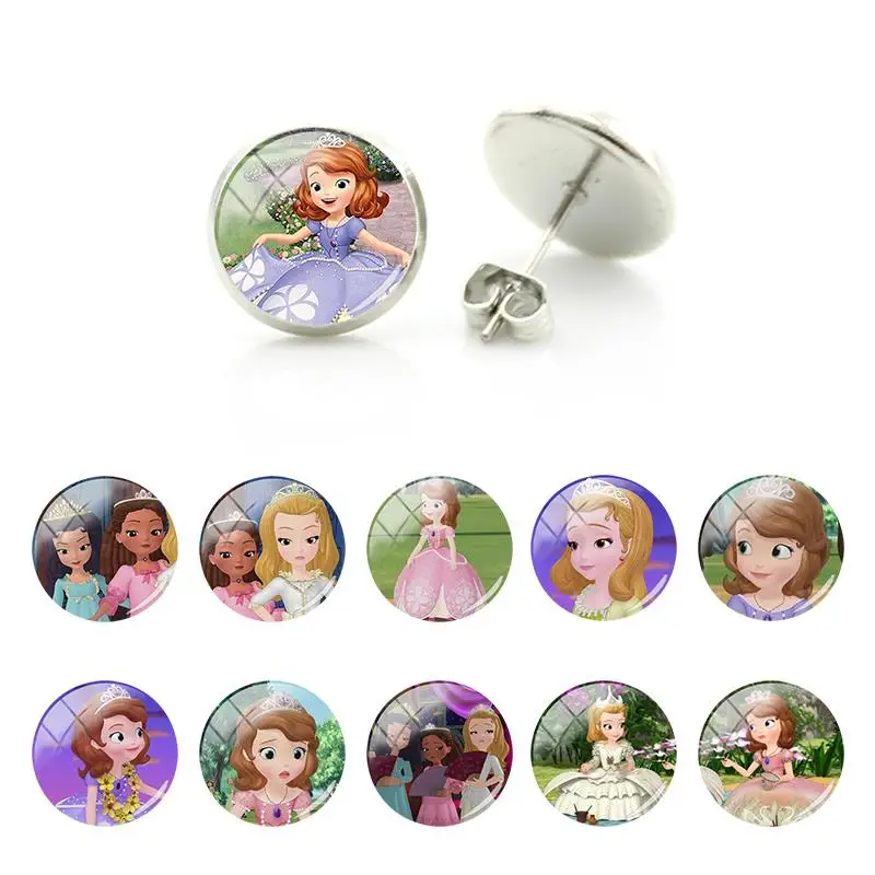 

Disney Sofia The First Characters Sister Amber Earings Stud Earrings Glass Cabochon for Decoration Fashion Trendy Jewelry FWN780